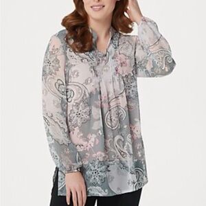 Susan Graver Paisley Blouse in Soft Pink and Gray